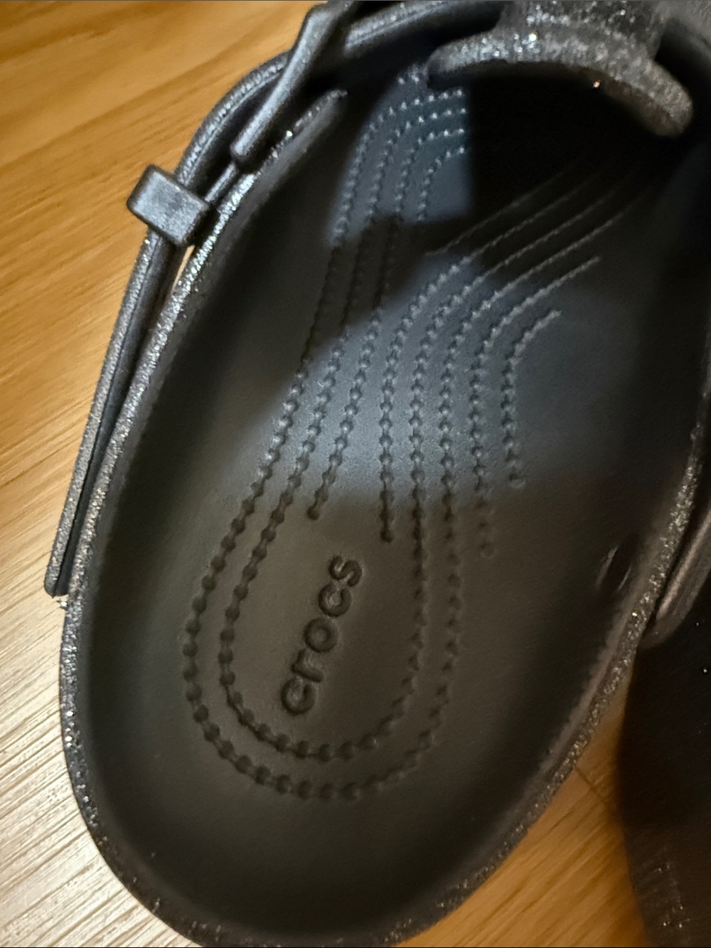 Women Black Glitter Mary Jane Clog with Bow - Crocs Style - Picture 3 of 6